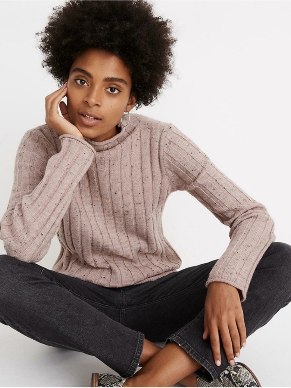Madewell Donegal Evercrest Turtleneck Sweater in donegal dusty rose ribbed knit